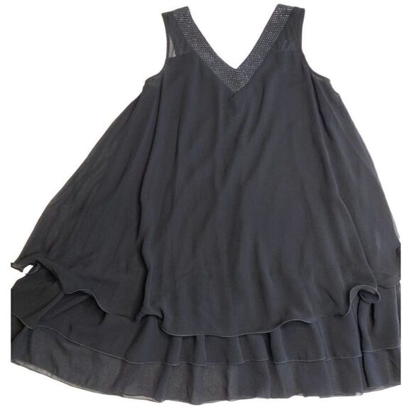 Forever 21 Black Chiffon Sleeveless V Neck‎ Rhinestone Swing Dress Sz Small - Picture 7 of 11